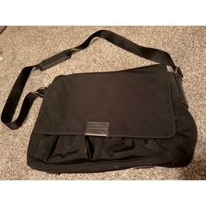 Banana Republic Black Nylon Messenger Bag Leather Trim Crossbody Laptop Satchel